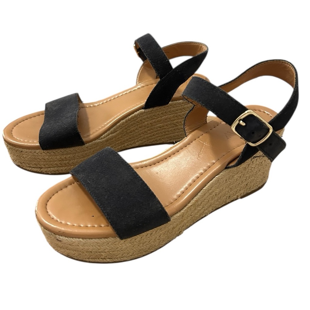 J Crew Navy Suede (Looks like charcoal or black) Espadrille Wedge Sandals Size 8